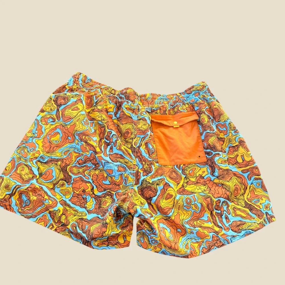 Cotopaxi Swim Trunks Mens L Orange Topo Map Print Summer Mesh Liner Shorts Beach